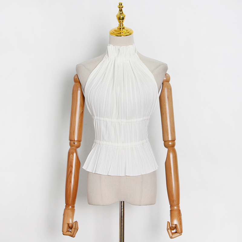 VGH Sexy White Backless Vests For Women Halter Sleeveless Lace Up Bowknot Korean Slim Tank Tops Female Summer Fashion Style 220316