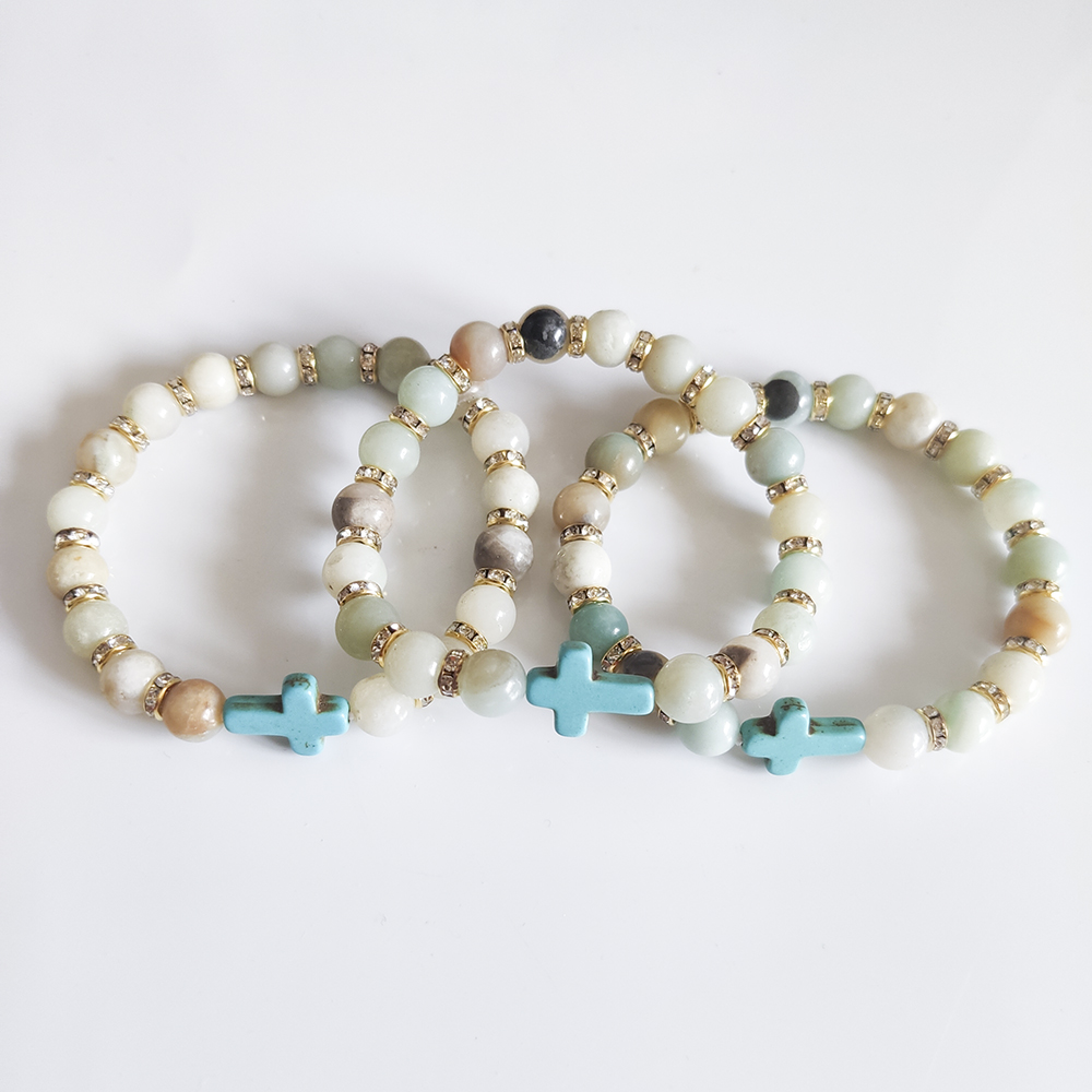 Natural Stone 8mm Amazon Reiki Healing Chakra Bracelets Cross Charms Bracelrt For Women Jewelry Gift
