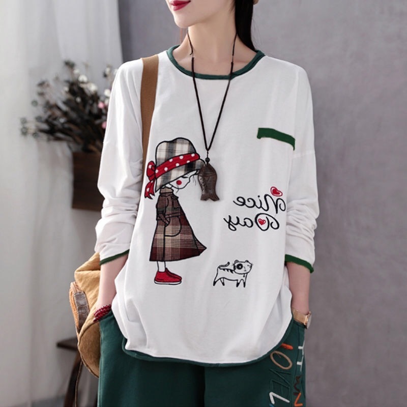 100% Cotton T Shirt Woman Summer O Neck Long Sleeve T-shirt Fashion Women s Korean Style Plus Size 220328