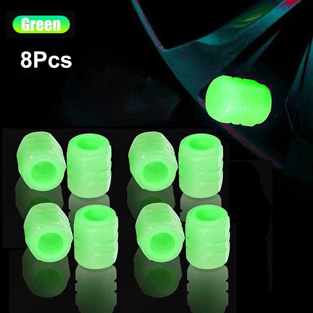 8PCSSet New Luminous Car Tire Valve Caps Wheel Tyre Rim Stem Covers Dustproof Waterproof for Auto Motorcycle Bicycle Caps Glow In4600322