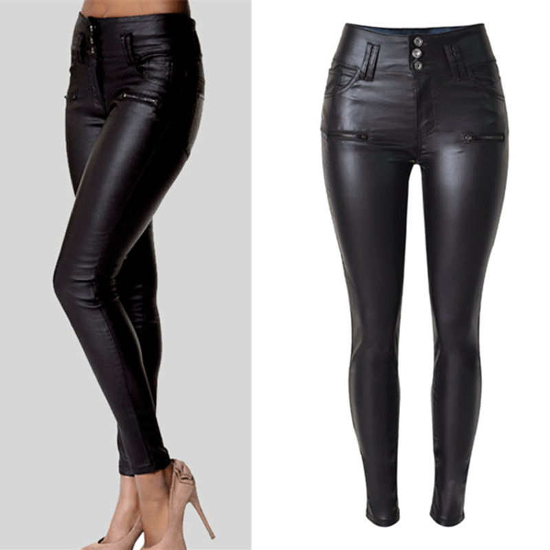 LOGAMI Women Pu Leather Pants Black Sexy Stretch Bodycon Trousers High Waist Long 220325