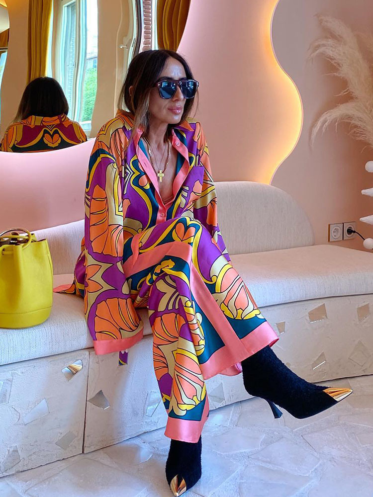 Women Summer Fashion Pocket Decoration Print Blouses Vintage Long Sleeve Female Shirts Blusas Tops 220810
