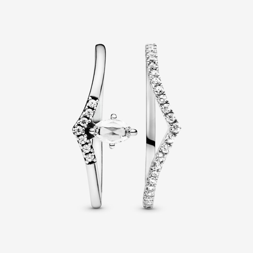 100 925 Sterling Silver Sparkling Pink Heart Wishbone Ring Set For Women Wedding Rings Fashion Jewelry Accessories