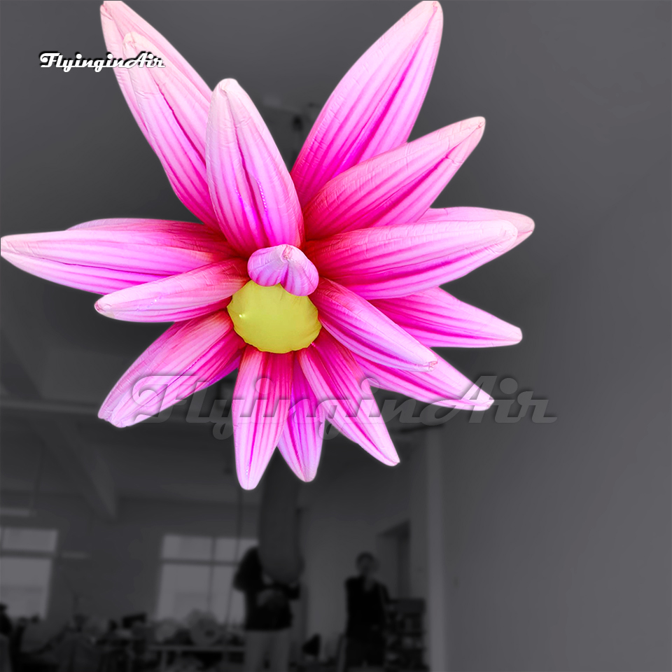 Personalized Hanging Luminous Inflatable Flower 2m/3m Pink Air Blow Up Flower Balloon With LED Light For Club Party Decoration