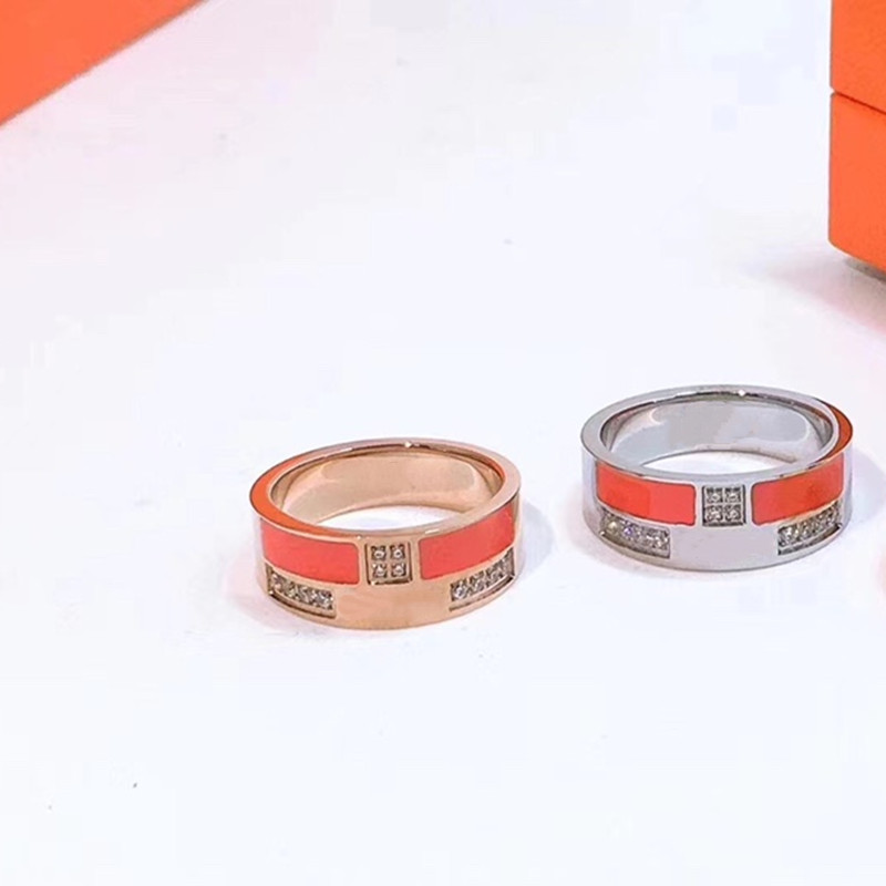 Design Letter Diamond Ring Rose Gold Orange Screw Multicolor Couple Enamel Rings Men Women Love Jewelry with Original box