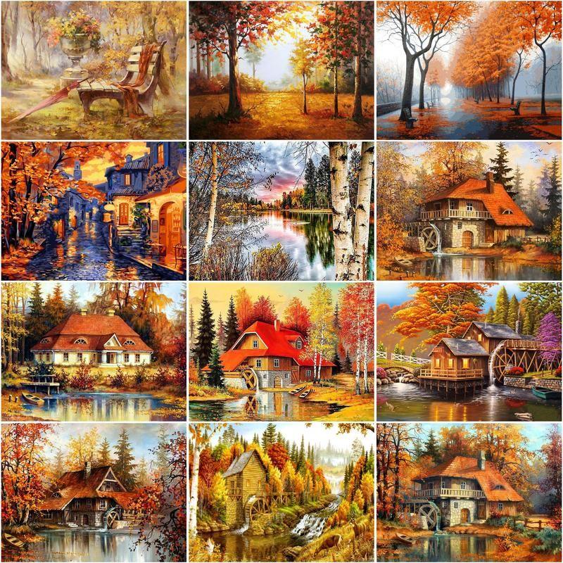 Paintings RUOPOTY 60x75cm Frame DIY Painting By Number Kit Autumn House Landscape Wall Art Picture Numbers Handwork For Home Decor
Paintings RUOPOTY 60x75cm Frame DIY Painting By Number Kit Autumn House Landscape Wall Art Picture Numbers Handwork For Home Decor