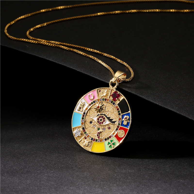Fashion Bohemian Style Colorful Enameled Copper Pendant Neckalce Zirconia Eye Necklaces Jewelry
