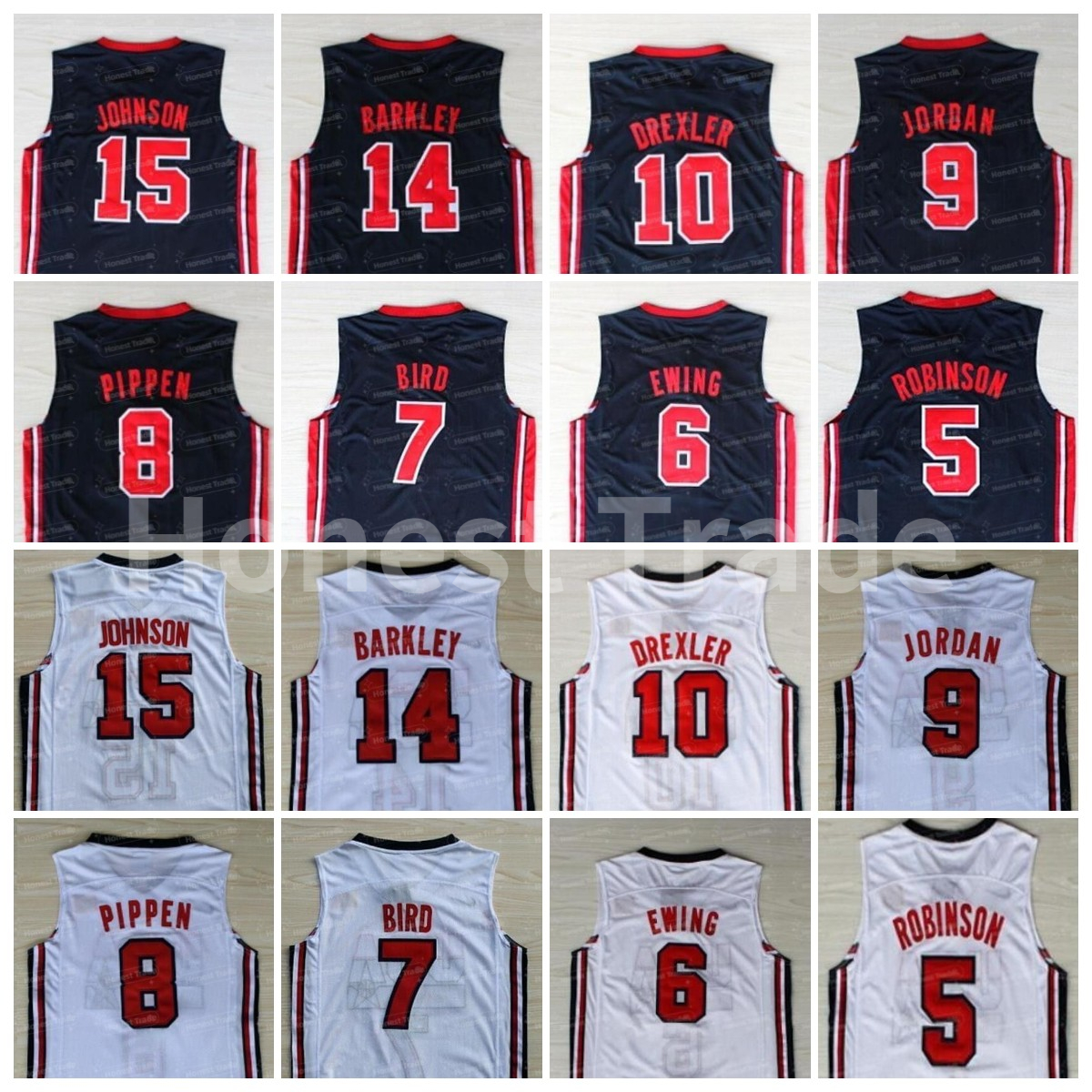 Retro Team Johnson Ewing Scottie Robinson Pippen White Navy 10 Drexler Men Basketball Jersey Stitched Throwback Jerseys