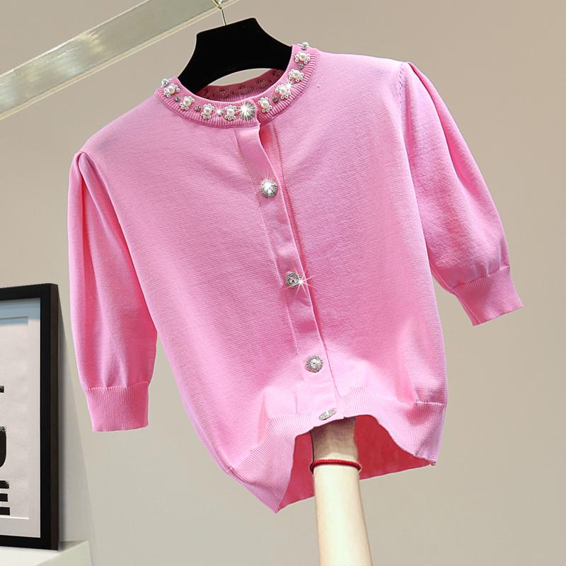 Women's T-Shirt Diamond Beaded Ice Silk Short Sleeve Cardigan Tops 2022 Summer Solid Color Clothes Women High Waist Knitting TeeWomen's, White
Women's T-Shirt Diamond Beaded Ice Silk Short Sleeve Cardigan Tops 2022 Summer Solid Color Clothes Women High Waist Knitting TeeWomen's, White