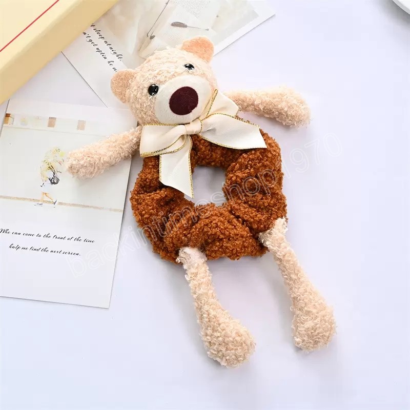 Little Plush Bear Scrunchies Girls Sweet hairring Elastic Hairbands Large Intestine Hairrope for Women Ponytail Holder Hair Accessories Rubber Bands