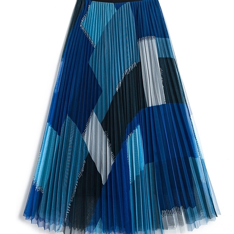 Women Geometric Print Contrast Mesh Pleated Skirts High Waist Three Layer Umbrella Skirt Female Harajuku B-179 220401, Blue
Women Geometric Print Contrast Mesh Pleated Skirts High Waist Three Layer Umbrella Skirt Female Harajuku B-179 220401, Blue