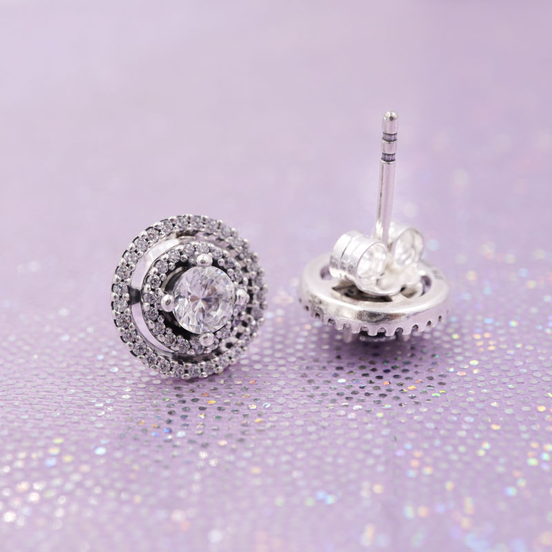 Sparkling Double Halo Stud Authentic 925 Sterling Silver designer Earrings Women Wedding Party Jewelry Diamond earrings with Luxurious Retail Box Set