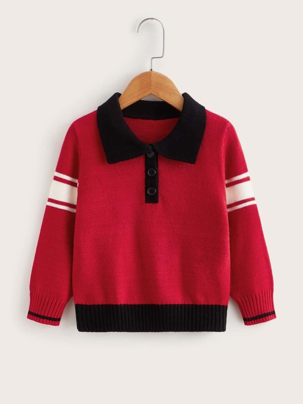Toddler Boys Striped Pattern Polo Neck Sweater SHE