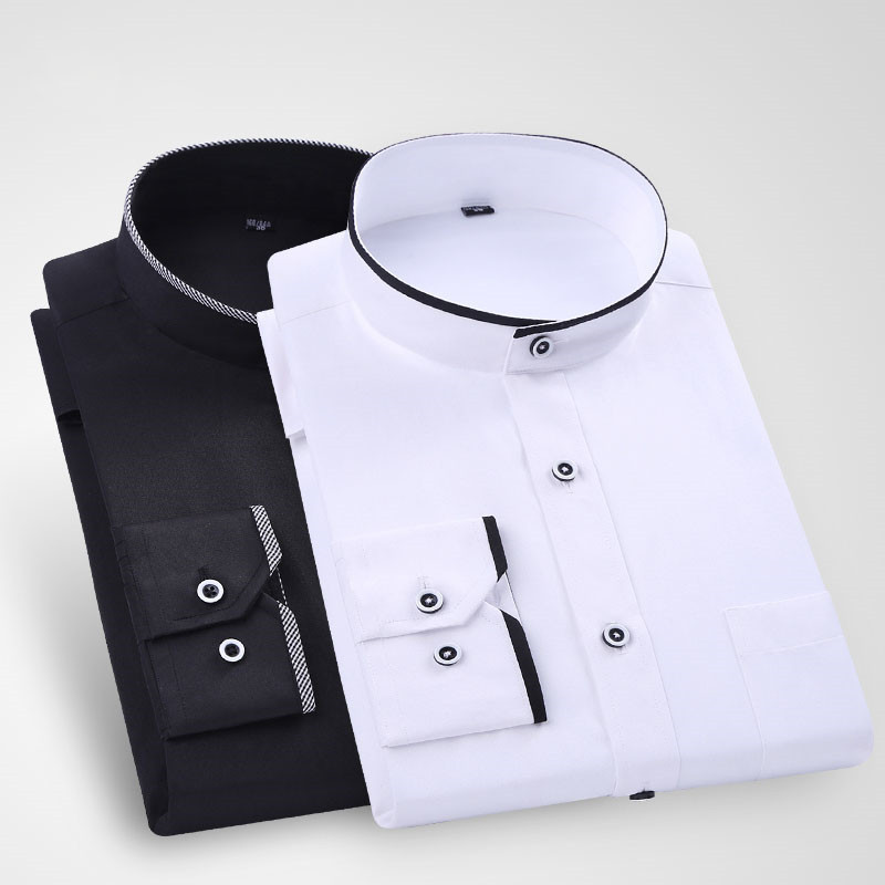Fashion Stand Collar Long Sleeve Slim Fit soft comfortable men dress shirts party wedding male tuxedo 220322