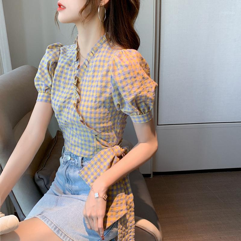 Women' Blouses & Shirts Blouse Women 2022 Korea V-neck Plaid Puff Sleeve Chiffon Sweet Shirt Loose Top Tops Female Mujer Sashes, Purple
Women' Blouses & Shirts Blouse Women 2022 Korea V-neck Plaid Puff Sleeve Chiffon Sweet Shirt Loose Top Tops Female Mujer Sashes, Purple