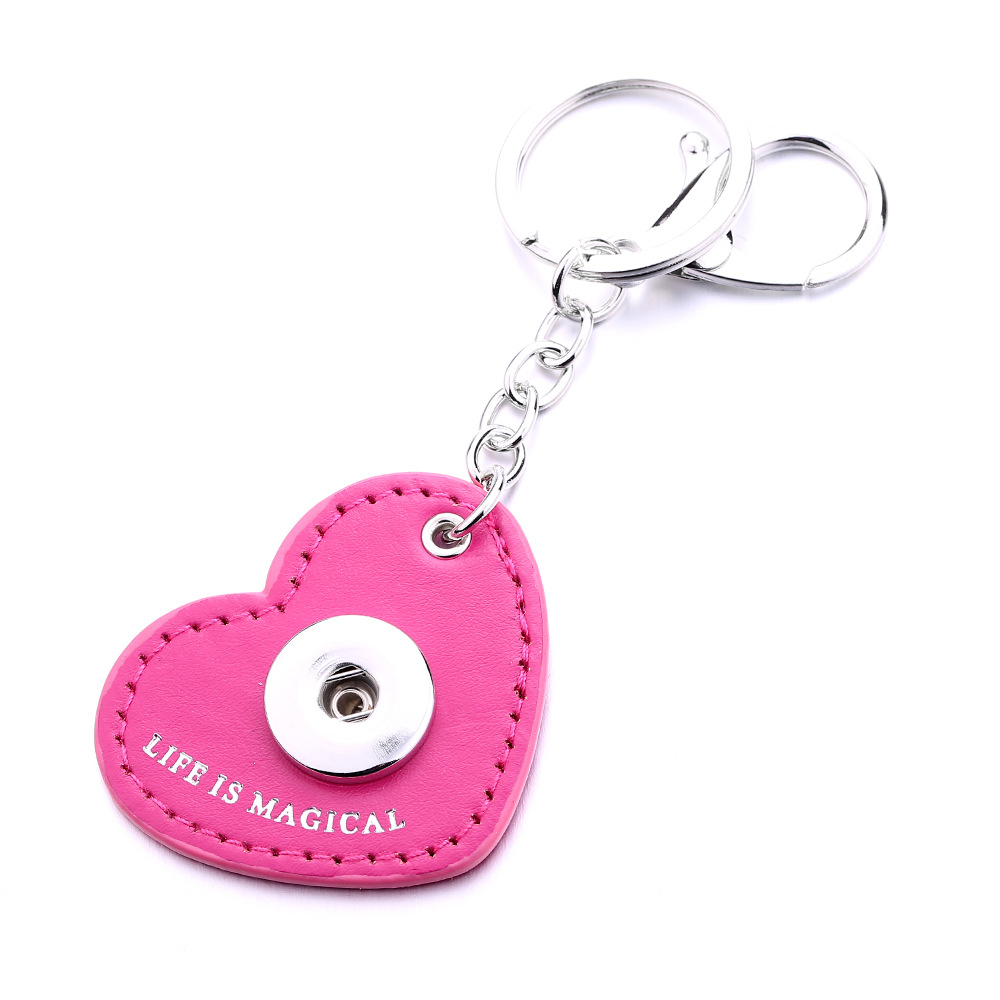 Fashion Heart PU Leather Keychain Jewelry 18mm Snap buttons key Pendant chain Car bag Snaps Keyring
