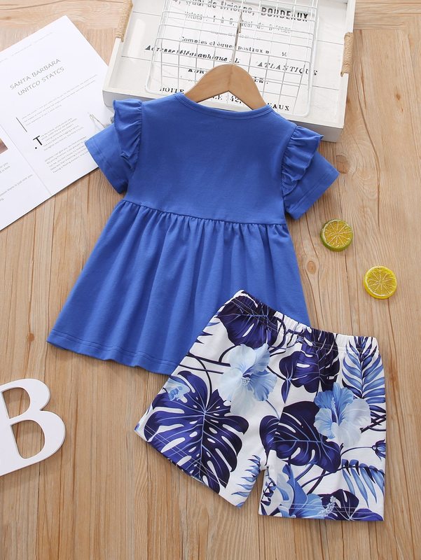 Toddler Girls Ruffle Trim Top & Tropical Print Shorts SHE