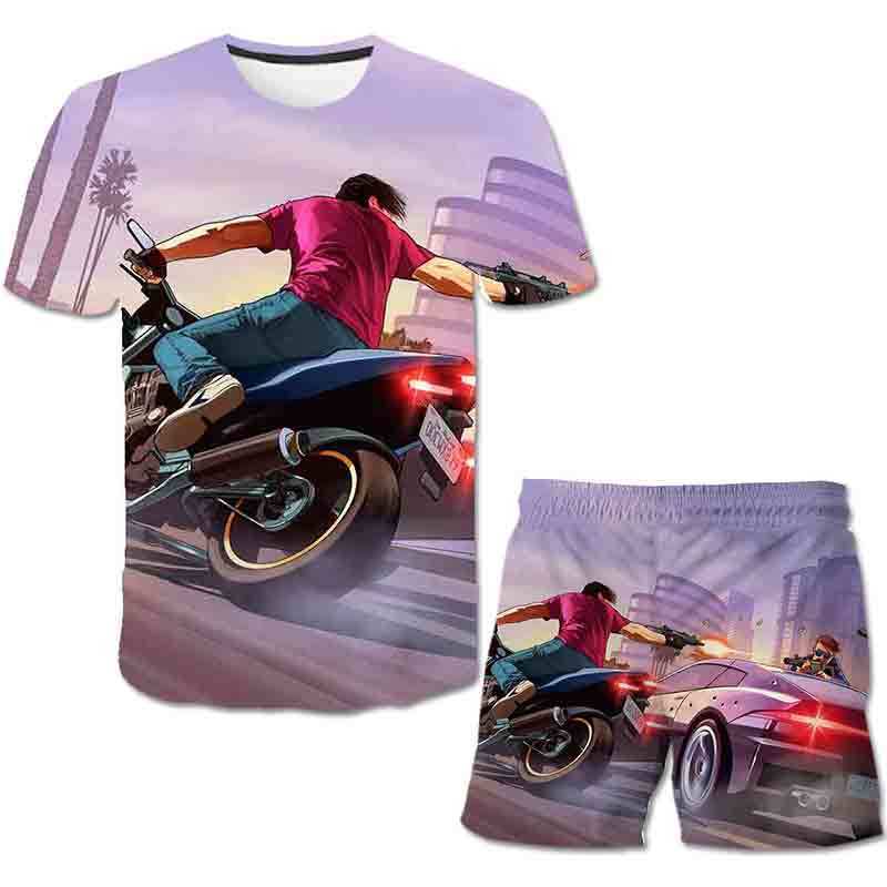 Summer 3D Grand Theft Aut Print T Shirt suit kids 2pcs Kids Cartoon Clothes Casual Comfortable gta print 220714