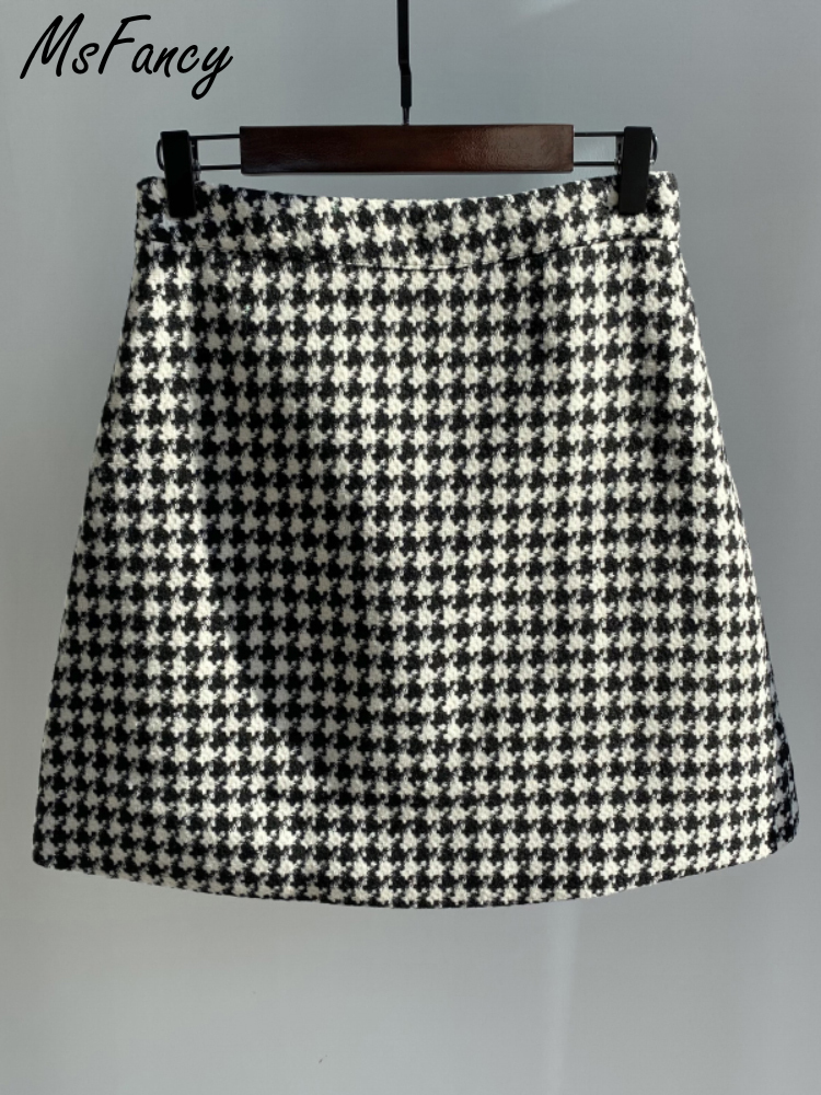 Msfancy Plaid Mini Skirt Women Black White Fashion Official Faldas Mujer Korean Style High Waist Short Jupe 220317