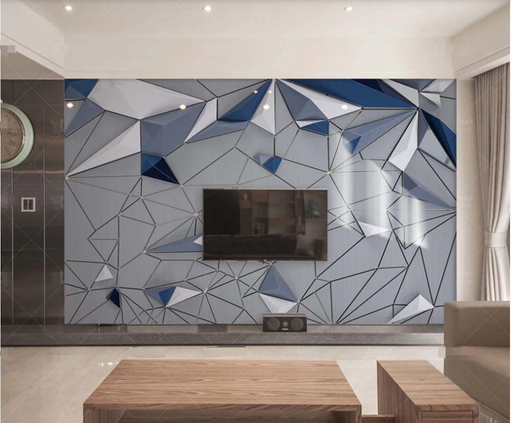 Customized wallpaper 3D mural 3d stereo blue geometric polygon stitching cloth pattern TV background wall
