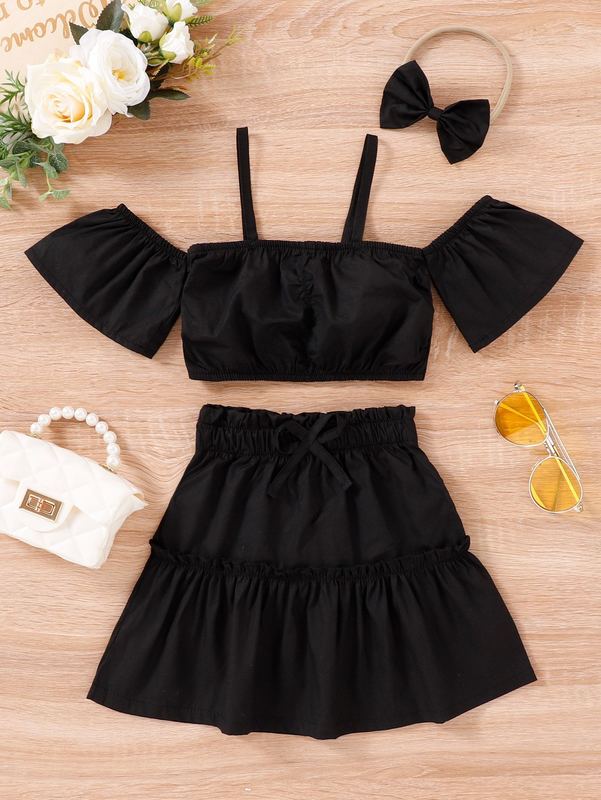 Toddler Girls Cold Shoulder Top And Ruffle Trim Skirt SHE