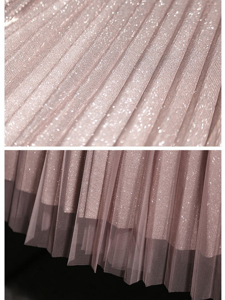 High Waist Mesh Long Skirt Women's Spring And Summer Sequin Gradient Color Pleated Midi Tulle s Female Sweet Fairy 220317