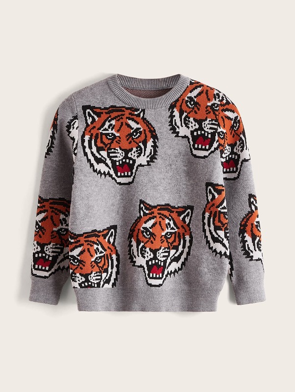 Toddler Boys Tiger Pattern Sweater SHE01