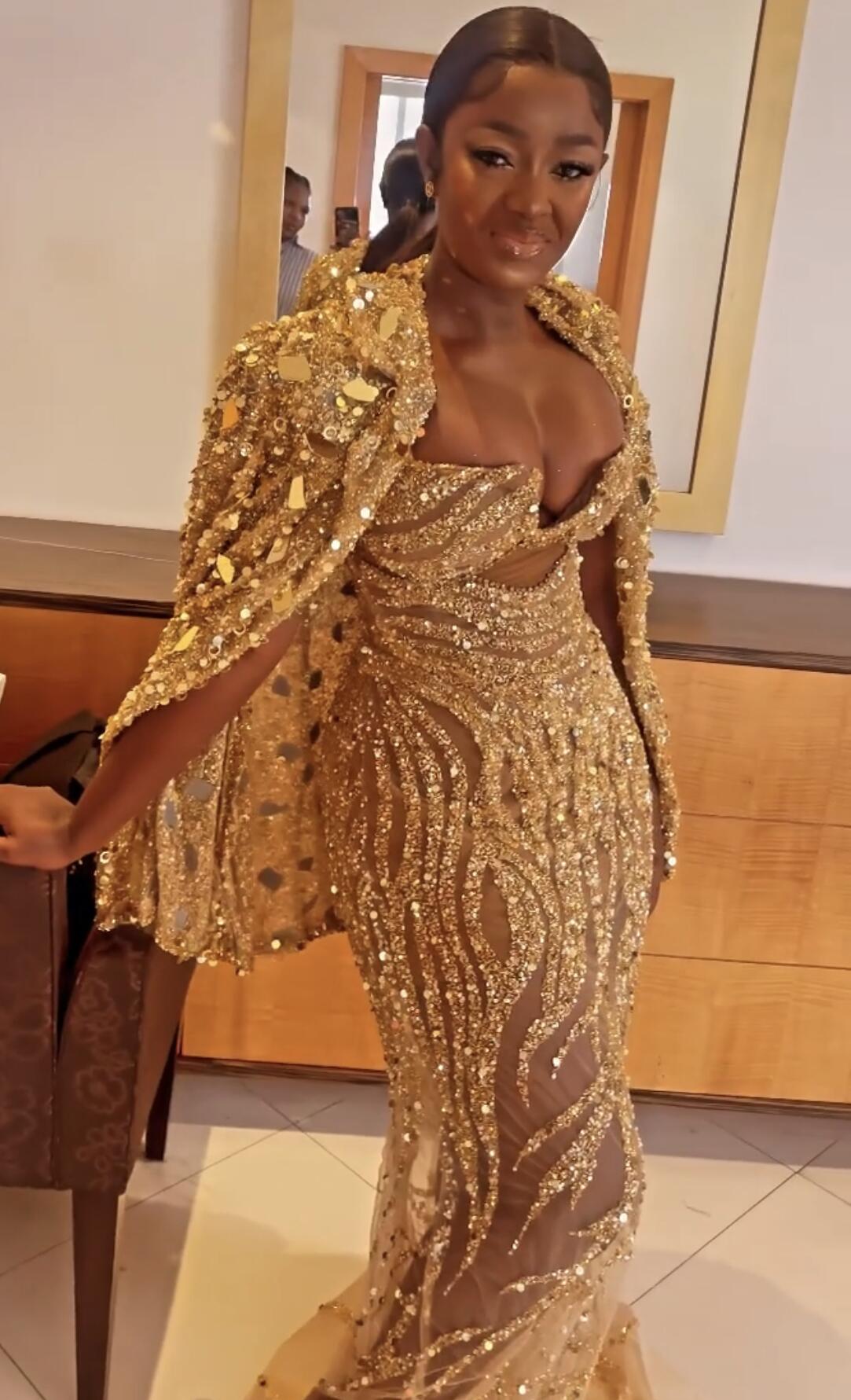 Plus Size Arabic Aso Ebi Gold Sparkly Mermaid Prom Dresses Beaded Crystals Evening Formal Party Second Reception Birthday Engagement Gowns Dress ZJ 66