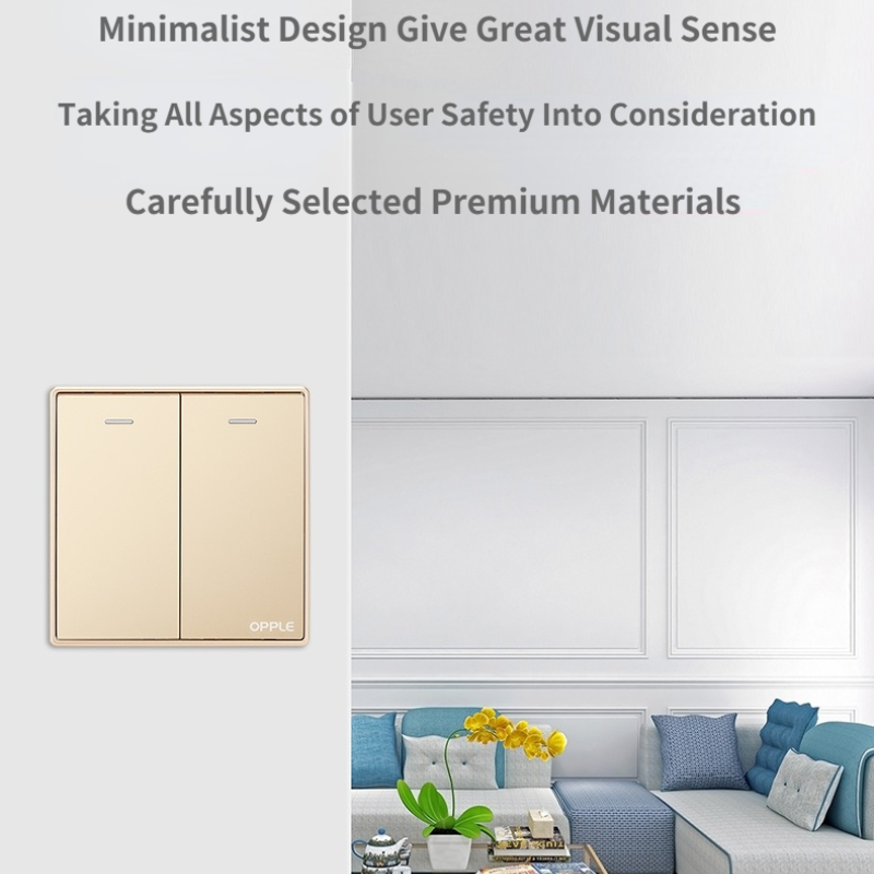 OPPLE Wall Light Safety Switch Socket 1/2/3/4Gang Golden White Home Hotel Fireproof Fluorescence