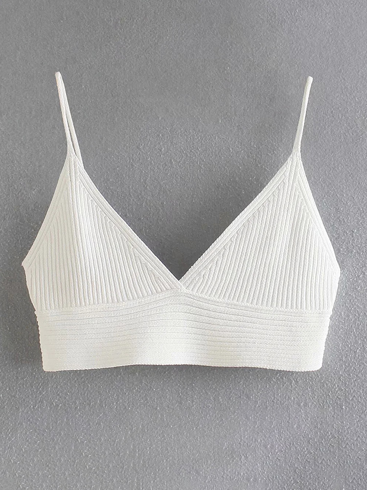 Fashion Women White Knitted Crop Top Sexy Bra Summer Camis Vintage Backless Strap Female Chic Tank Tops 220325