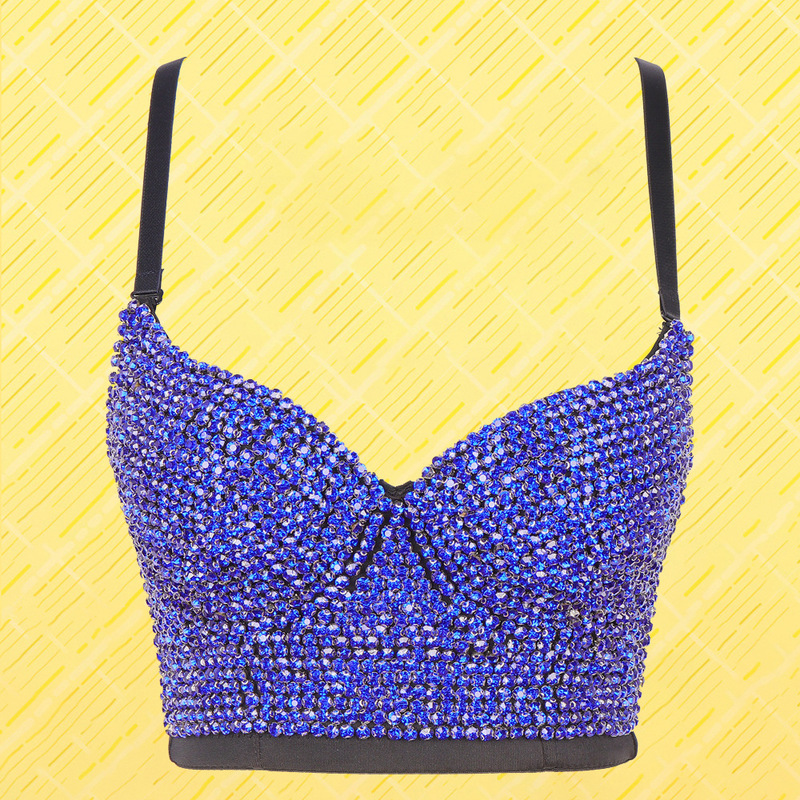Plus Size High quality Hand-made Pearls Jewel Diamond beading Women's Sexy Bustier Bra Cropped sling Top Vest Bra bling 220322