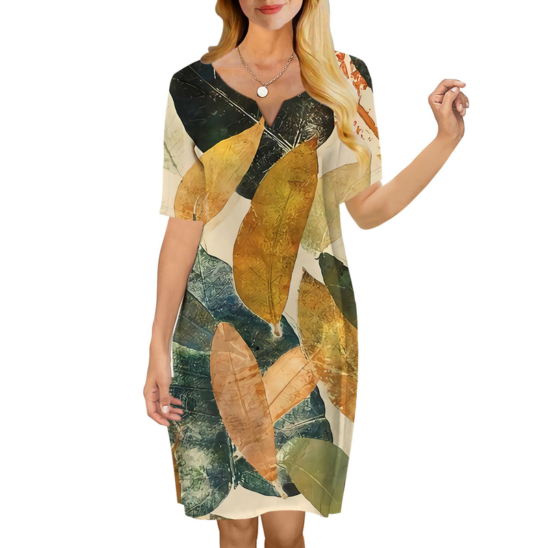 Women Dress European Style Leaves 3D Printed VNeck Loose Casual Short Sleeve Shift Dress for Female Dresses Regular 220616, Short sleeve dress-2
Women Dress European Style Leaves 3D Printed VNeck Loose Casual Short Sleeve Shift Dress for Female Dresses Regular 220616, Short sleeve dress-2