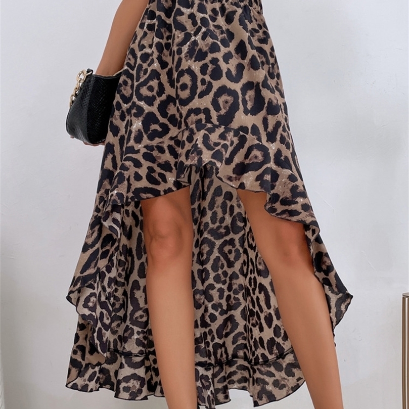 DGIRL Women Leopard Print Skirt Ruffles Half-length Casual Trend Irregular A-line 220505
