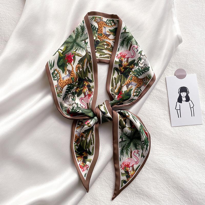 Scarves 2022Leopard Flamingo Print Silk Long Scarf Women Luxury Hairband Narrow Small Neckerchief Summer Headband Ribbons FemaleScarves