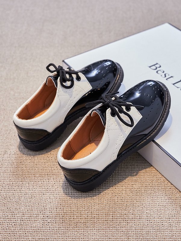Boys Two Tone Lace-up Front Flat Oxfords SHE