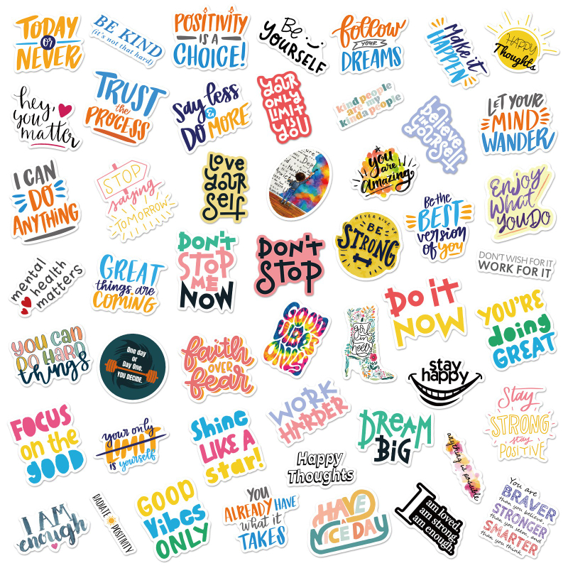 50Pcs/Lot Motivational Stickers inspirational Teachers Students Teens Employees Vinyl Waterproof Durable Laptop Sticker Decals for Computer