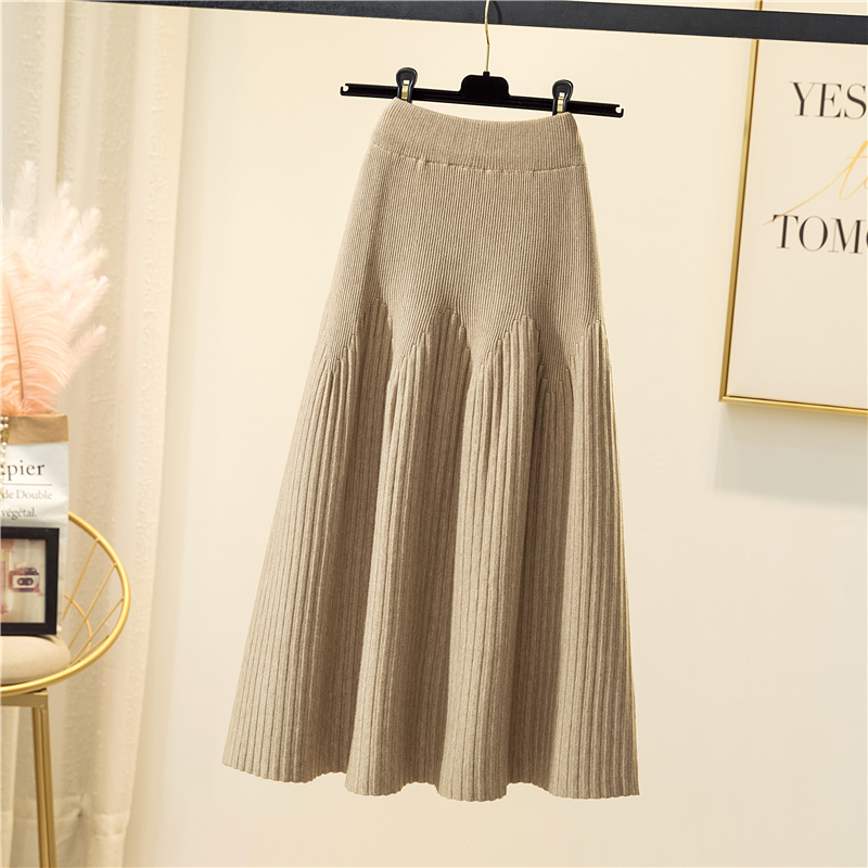 SURMIITRO Fashion Autumn Winter Warm Knitted Midi Long Pleated Skirt Women Korean Style Mid-Length High Waist Female 220317