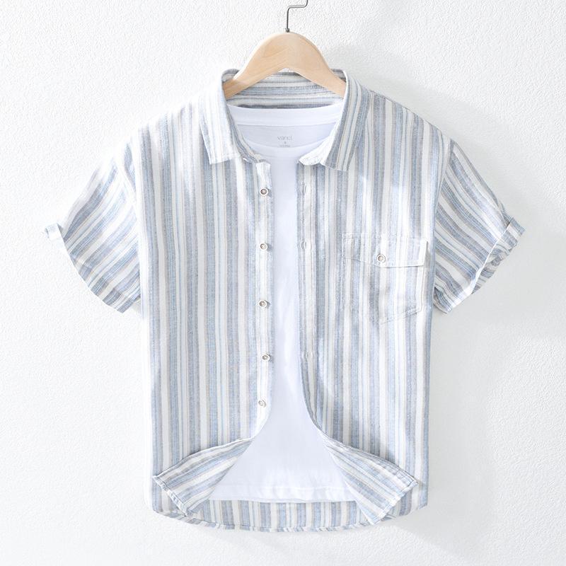 Men's Casual Shirts Summer Cotton Linen Stripe For Men Short Sleeve Chest Pockets Japan Harajuku Style Comfortable Soft High Quality, Light blue
Men's Casual Shirts Summer Cotton Linen Stripe For Men Short Sleeve Chest Pockets Japan Harajuku Style Comfortable Soft High Quality, Light blue