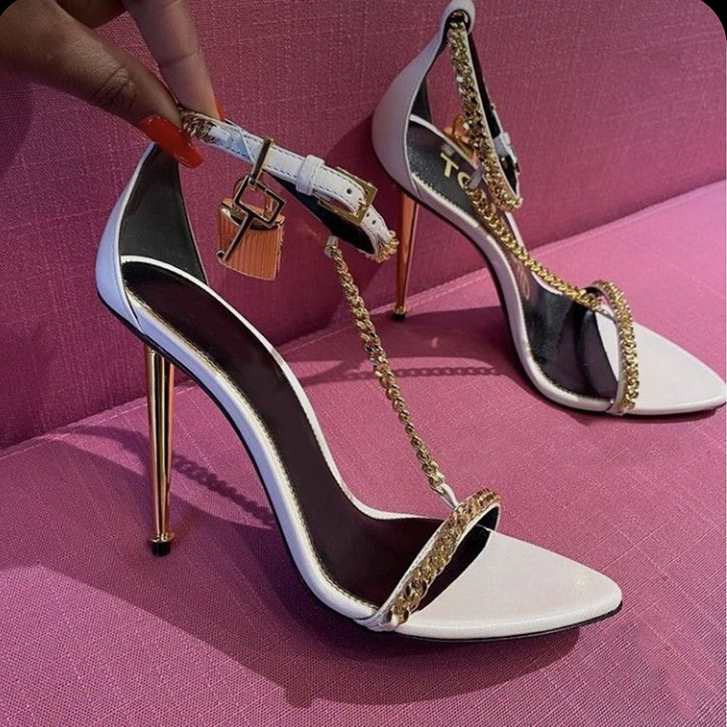 Fashion Padlock sandals womens Metal heel shoe Designer Gold chain decoration stiletto shoes quality 10cm high Heeled Genuine Leather women Gladiator sandal 35-42, White
Fashion Padlock sandals womens Metal heel shoe Designer Gold chain decoration stiletto shoes quality 10cm high Heeled Genuine Leather women Gladiator sandal 35-42, White