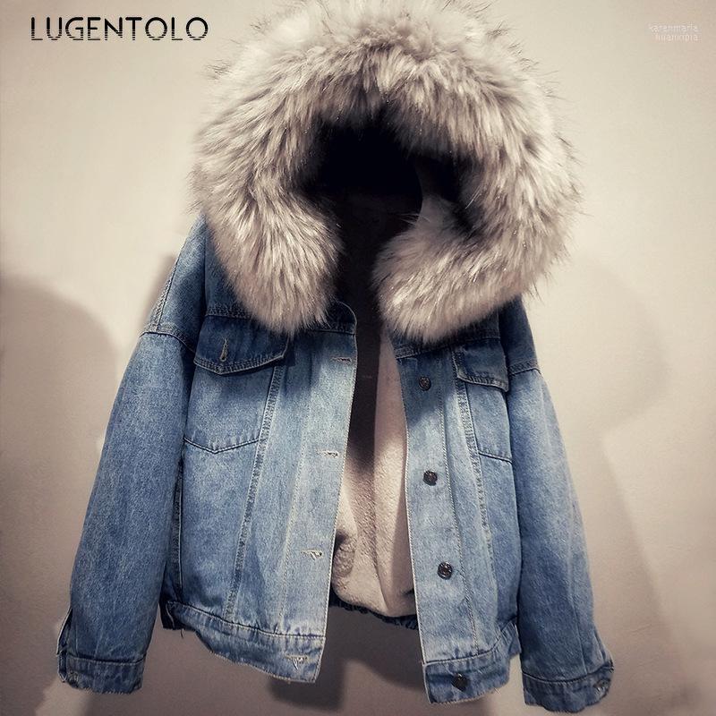 Women' Down & Parkas Winter Jacket Women Denim Hooded Plus Velvet Thick Fur Collar Casual Fashion Single Breasted Wool Liner Short Lugentol
Women' Down & Parkas Winter Jacket Women Denim Hooded Plus Velvet Thick Fur Collar Casual Fashion Single Breasted Wool Liner Short Lugentol