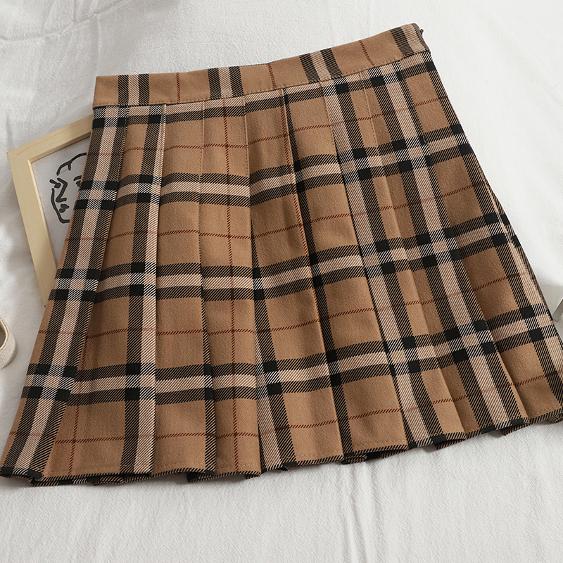 Temperament contrast color plaid striped skirt Korean version of pleated autumn high waist 220317