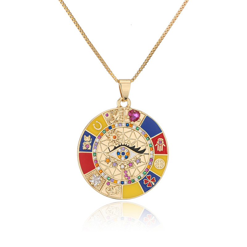 New Arrival Rainbow Color Enameled Evil Eye Pendant Necklace for Gift
