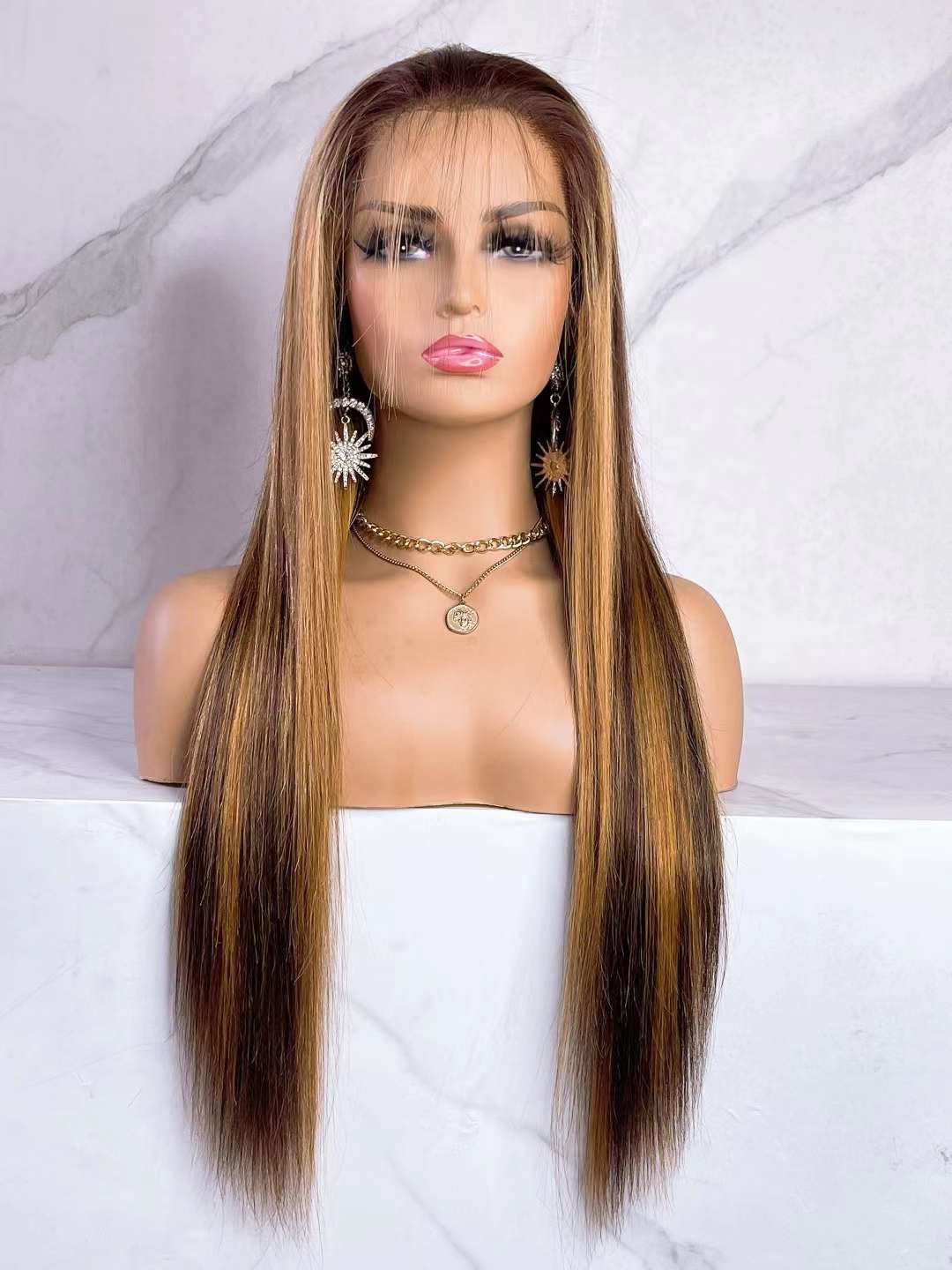 32 30 Inch 13X4 Straight Lace Front Wig 180% Density Highlight Wig Human Hair Colored