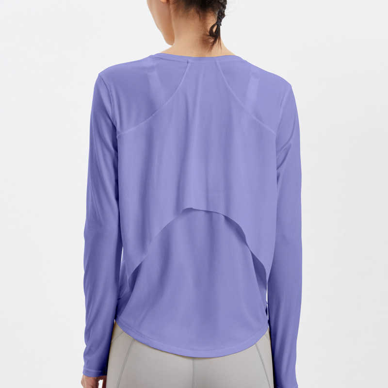 Thin Yoga Gym Clothes Womens Tops Beautiful Back Blouse Loose Breathable Fast Drying Sports T-shirt Running Training Fitness Long Sleeve Shirt