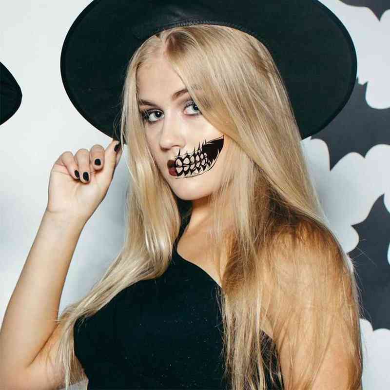 NXY Temporary Tattoo 1 Pcs Halloween Sticker Face Mouth Teeth Waterproof Dark Wind Funny Makeup 0330