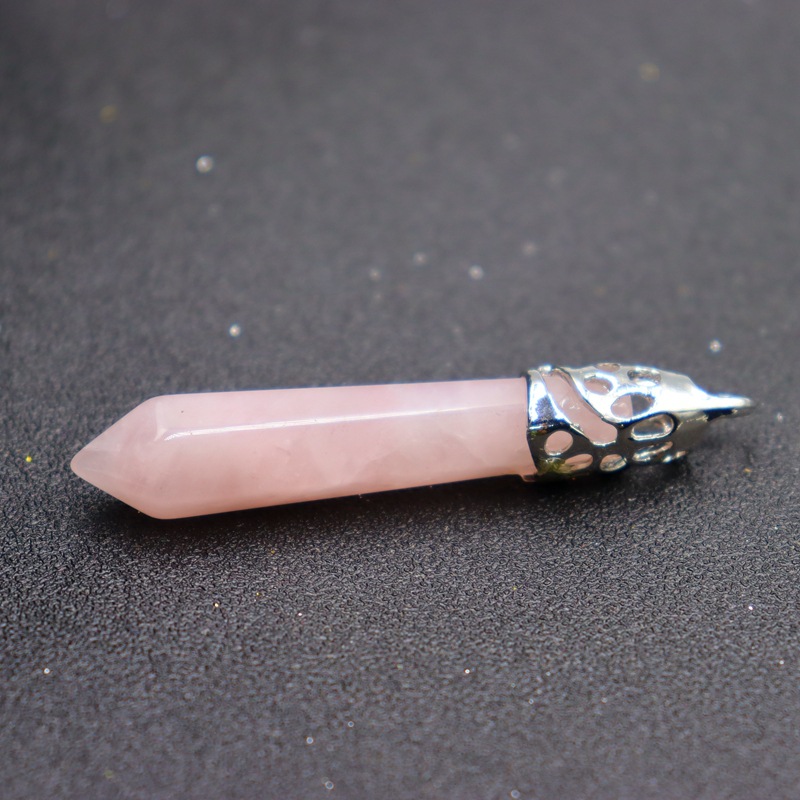 Natural Chakra Stone Single pointed hexagon Charms Rose Quartz Turquoise Tiger Eye Lapis Lazuli Beads Pendant DIY Jewelry Making Necklace Earrings