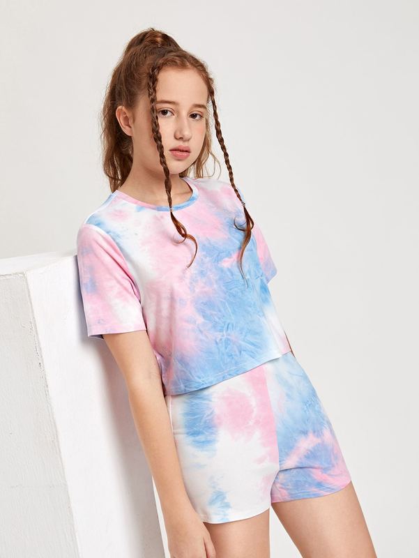 Teen Girls Tie Dye Tee & Shorts Set SHE