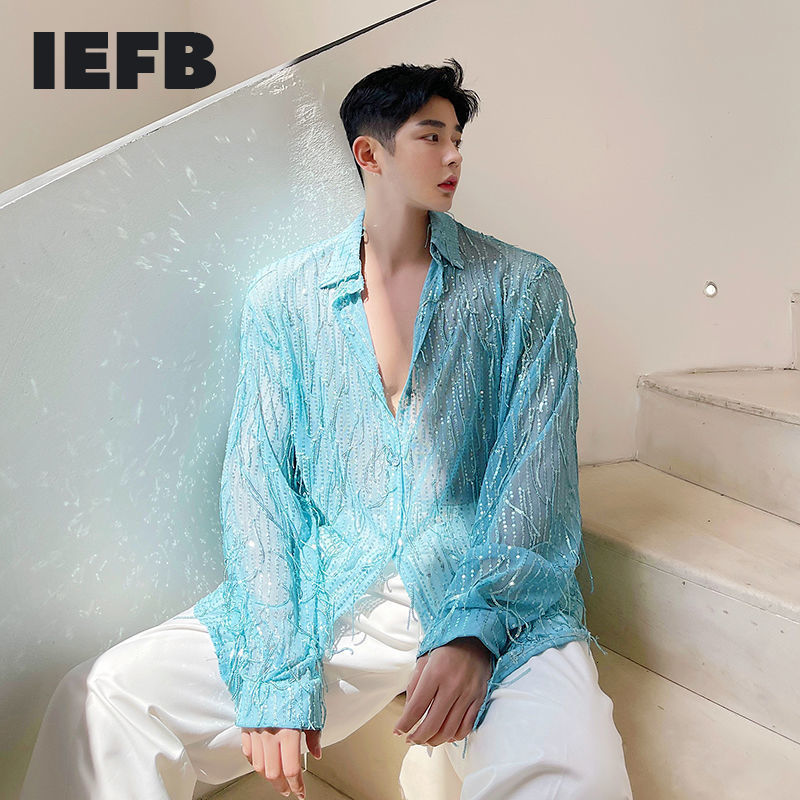 IEFB Spring Autumn Product Irregular Sequin Tassel Shirt Niche Streetwear Fashion Long Sleeve Shirts Men's Tops 9Y7232 220330