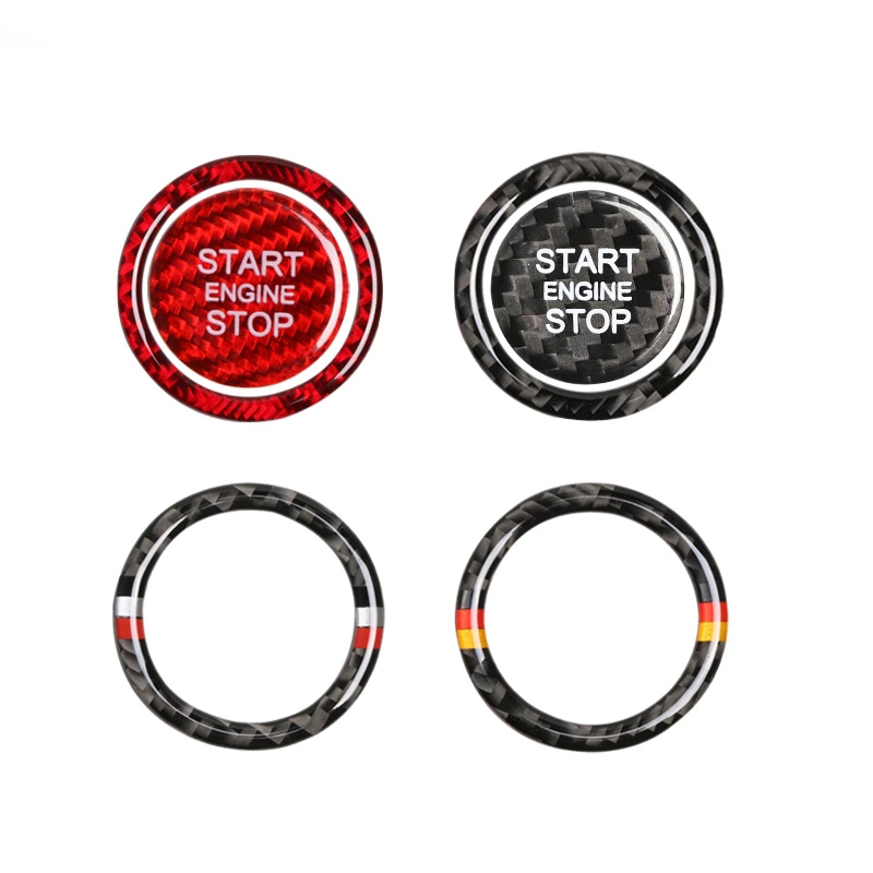 Carbon Fiber Car Engine Start Stop Button Trim Sticker For Audi A3 A4 A5 A6 C5 C6 Q5 Q7 S3 S6 S7 Key Ring Car Accessories Parts