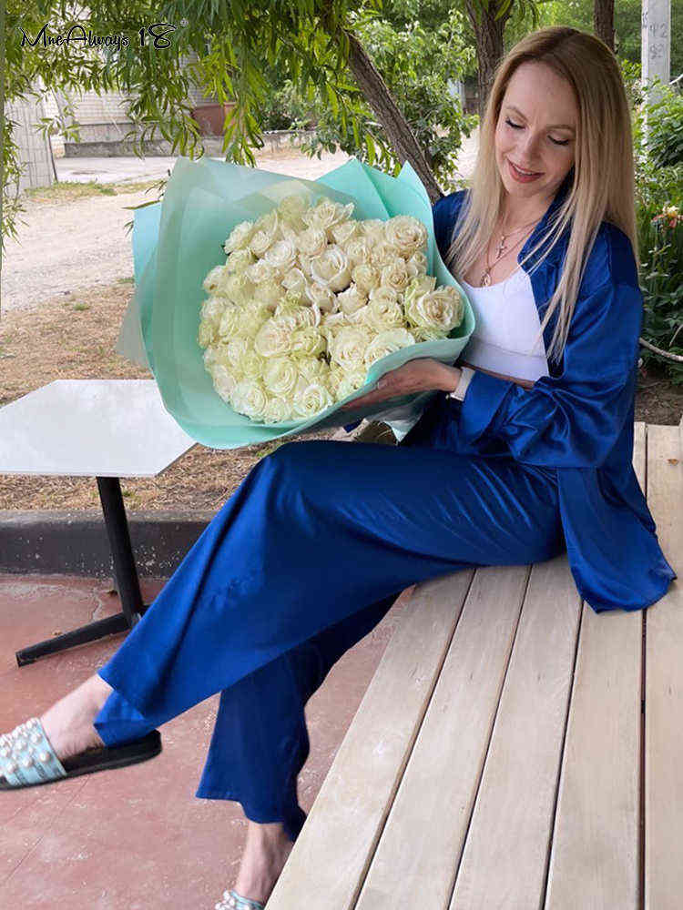 Mnealways18 Office Satin Blue Pantsuits Long Shirt And Pants 2 Piece Sets Womens Outfits Casual Wide Legs Pants Suit Female 2022 T220729
Mnealways18 Office Satin Blue Pantsuits Long Shirt And Pants 2 Piece Sets Womens Outfits Casual Wide Legs Pants Suit Female 2022 T220729